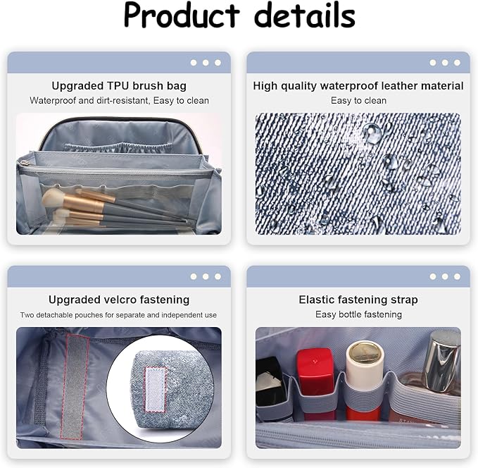 BOYATU Travel Makeup Bag Cosmetic Bags for Women: 3 Sets Large Capacity Make up Bag - Portable Toiletry Bags with Handle for Women(F-4-Dark Blue)