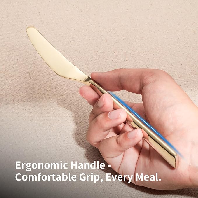 Alata Bailey Champagne Gold 20-Piece Forged Stainless Steel Flatware Set Cutlery Set, Service for 4, Silver Finish, Dishwasher Safe