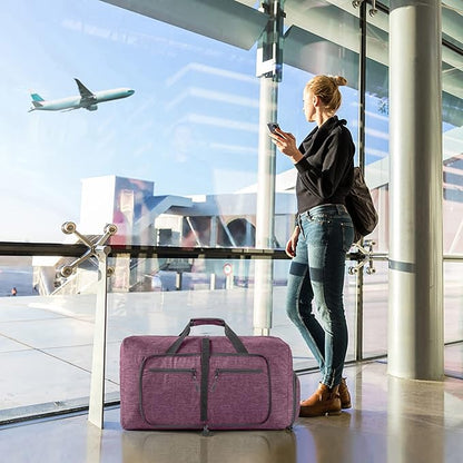 Vomgomfom 65L/85L/115L Foldable Travel Duffle Bag, Lightweight Checked Luggage with Shoe Compartment, Water-Resistant Weekender Overnight Bag for Men & Women