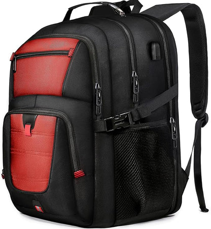 Z-MGKISS Big Travel Backpack, Large Laptop Backpack, TSA Approved Bag 50L, Anti-Theft Water Resistant Computer Daypack 17.3 Inch, Red