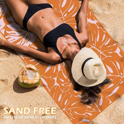 Eunzel Microfiber Beach Towel, Quick Dry Travel Towel Large Sand Free Towel for Beach, Camping, Swim Pool, Gym, Sports& Yoga 71"x32", Palm Orange