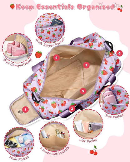 Dance Recital Gifts for 4-8, 8-12 Year Old Girls, Monogram Dance Bag for Girls Kids Teens, Unique Overnight Sleepover Travel Bag with Shoe Compartment, Detachable & Adjustable Strap