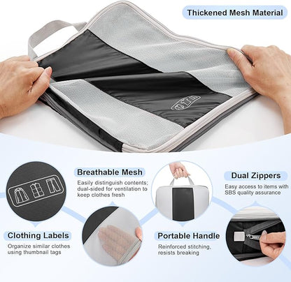 8 Set Compression Packing Cubes for Travel Essentials,Compressible Expandable Packing Cubes for Suitcase,OlarHike Luggage Organizer Bags for Travel,Handy Helper for Organizing Clothes(Black)