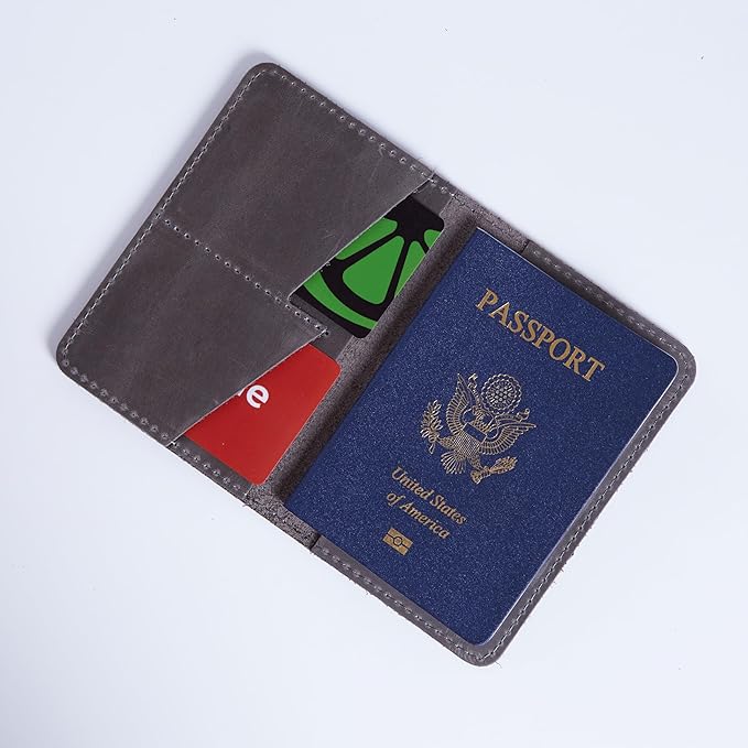 INCARNE US Leather Passport Holder for Travel - Passport Case - Passport Wallet for Men - Passport Cover for Women Sleeve Protector - Travel Essentials Vacation Luggage Travel Gifts - Vintage Gray