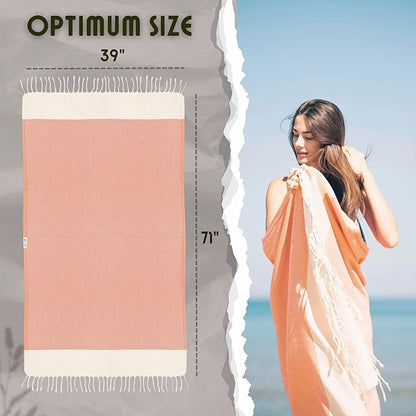 Bazaar Anatolia Turkish Beach Towel 100% Cotton Bath Towels 71x39 Quick Dry Sand Free Lightweight Large Oversized Herringbone Orange