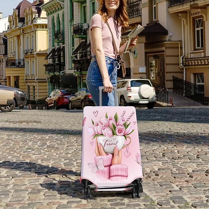Travel Luggage Cover Suitcase Protector Fits 18-32 Inch Wheel Covers PatternedTravel Related Items Flower Luggage Protector Elastic S