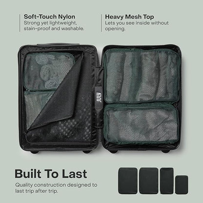 Packing Cells - 4 Set Packing Cubes Luggage Organizer Bags (S, M, 2 x L), Must-Have Suitcase Organizer for Travel, Road Trip & Camping Accessories, Stain-proof, Washable, 3 Sizes - Forest