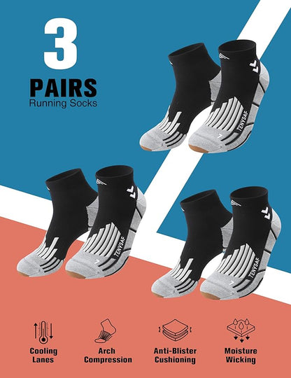 Compression Sport Running Socks: Athletic Socks for Men Women with Cushion,3 Pairs Work Hiking Basketball Ankle Socks