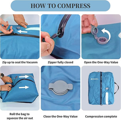 Vacuum Bags for Travel, Professional IP67 Reusable Vacuum Compression Bags for Travel Suitcases and Backpack, Durable Space Saver Bag (Blue,No Pump)