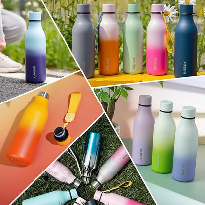 BJPKPK Insulated Water Bottle, 18 oz, Stainless Steel | Leak Proof | Pack of 2 | Lilac Elegance | With Strap