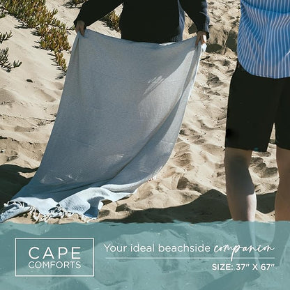 Oversized Turkish Beach Towel, Diamond Dobby Denim Blue - 37'' x 67'' - Super Soft & Lightweight | Quick Dry Sand Free Travel Towels for Beach or Bath | Gifts