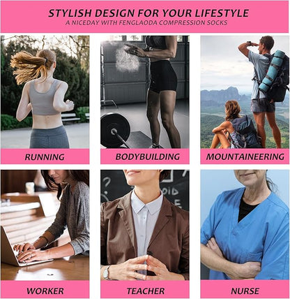 fenglaoda Compression Socks Women Men 6 Pairs, Knee High Best Support Circulation Socks for Running, Travel, Flight, Nurse