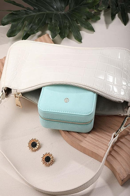 S.Leaf Travel Jewelry Organizer Boxes for Women Small Portable Necklace Earrings Bracelet Rings Travel Case Best Friend Birthday Gifts for Women Trendy (07_Suede_Touch_Mint_Green)