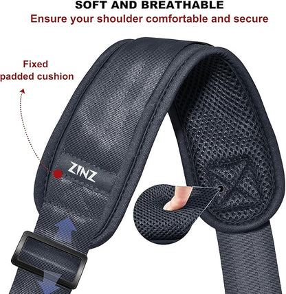 ZINZ 74" Shoulder Strap with Fixed Pad and Dual Balanced Buckles，Dark Gray