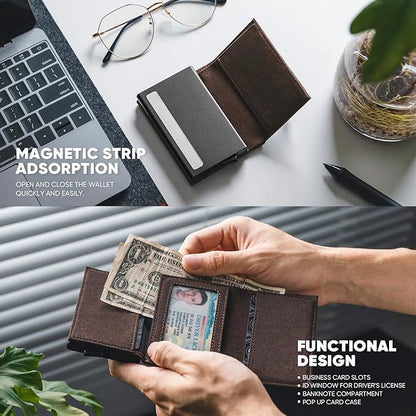 VULKIT Pop up Wallet Minimalist Cash Wallets RFID Blocking Leather Smart Credit Card Holder with Magnetic Closure for Men