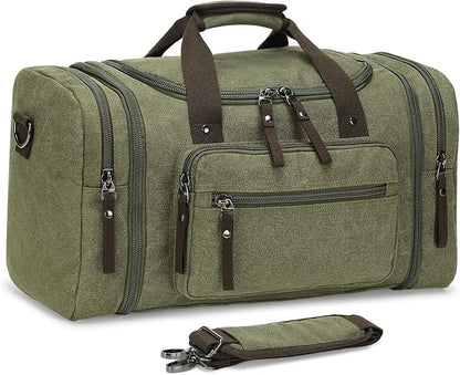 Expandable Canvas Duffel 50cm-58cm, Sturdy Zipper and Reinforced Handles, Lightweight Carry-On Weekender Bag for 3-5 Day Trips, Green