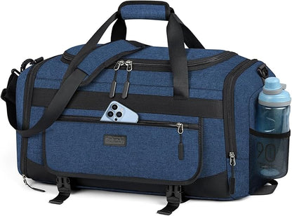IGOLUMON Gym Bag for Men 40L Sports Duffel Bags Gym Duffle Bag Women with Shoe Compartment & Wet Pocket Water Resistant Travel Duffel Bag Lightweight Weekender Overnight Bag Blue