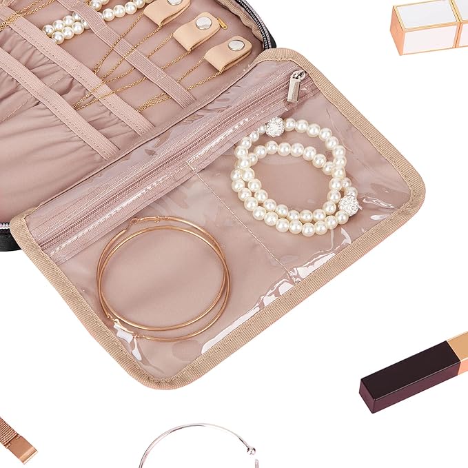 BELALIFE Travel Jewelry Organizer, Portable Storage Case for Earrings, Rings, Necklaces, Bracelets, Black