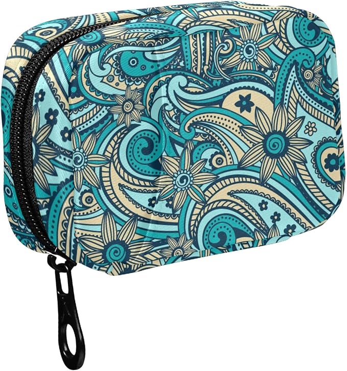 Fustylead Beautiful Vintage Paisley Pill Organizer Travel Portable Zipper Cloth Bag for Holding Weekly Supplements Vitamins and Fish Oils