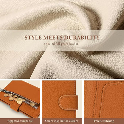 Genuine Leather Passport Holder for Women Men, Hidden Airtag Pocket, RFID Blocking, Zippered Coins Pocket & Cash Compartment Travel Gifts Essentials Passport Cover Case - Yellowish-brown