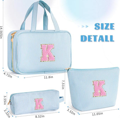 Toiletry Bag Makeup Bag for Girls - Personalized Cute Makeup Pouch for Girlfriend Bridesmaid Wife | Cosmetic Travel Toiletry Bag for Friend | Birthday Gift Idea for Mom - Blue K