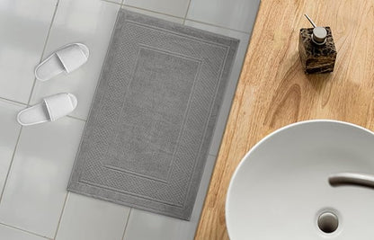 Avalon Towels Grey Bath Mat - 100% Cotton Set of 2 Absorbent Bathmat - Bathroom Mats Quick Dry Bath Mats for Bathrooms (22x34 Inches)