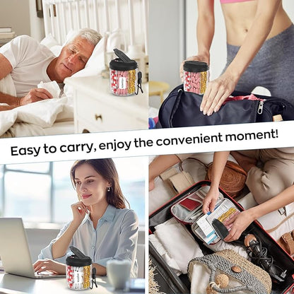 Pill Dispenser with 7 Large Compartments, 4.4" H x 3.6" Dia Pill Organizer for Travel, Supplement Organizer with Anti-Mixing Design, BPA-Free Pill Container with 20 Pcs Labels, Black+ Beige