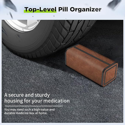 Pill Organizer 2 Times a Day, Am Pm Twice Daily Pill Case, Detachable Large Travel Pill Box 7 Day, Weekly Pill Container for Vitamin Medicine Supplement Fish Oil (Brown)