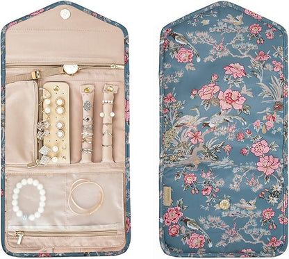 BAGSMART Travel Jewellery Organiser Roll Foldable Jewelry Case for Journey-Rings, Necklaces, Bracelets, Earrings, Flower Bird