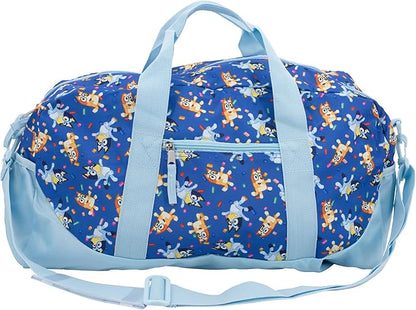 Bluey Duffle Bag, 16” Travel Sleepover Bag for Girls & Boys, Kids Weekender Bag, Blue