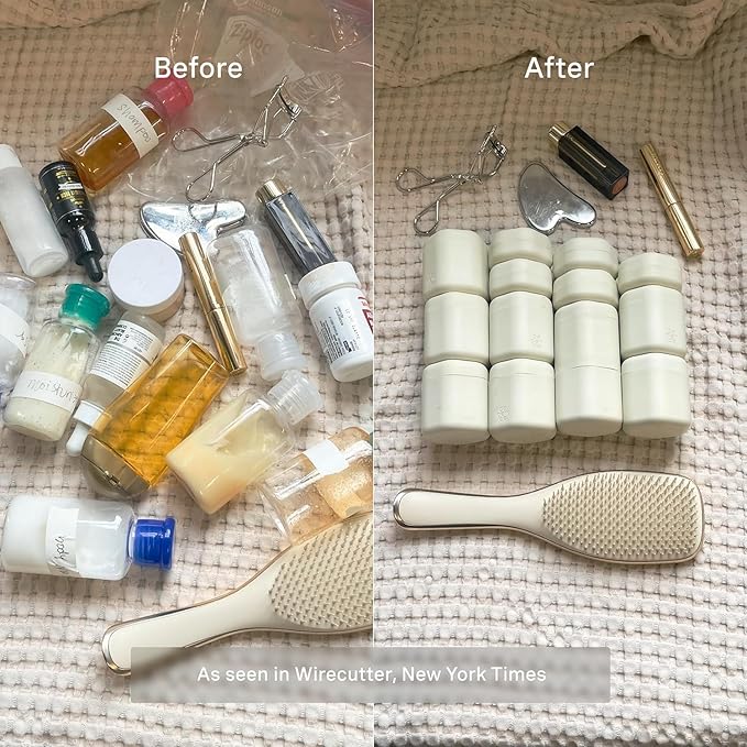 Cadence Travel Containers - 2 Piece Body Care Capsule Set - Magnetic Containers w/Lids - Carry On Travel Essentials for Women/Men - 1 Small & 1 Medium Capsule - Body Wash & Lotion Labels - Evergreen