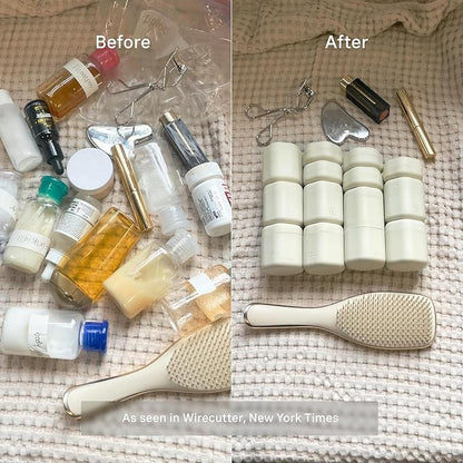 Cadence Travel Containers - 6 Piece Haircare Set - Magnetic Travel Capsules - 2 Small & 4 Medium Capsules - Shampoo, Conditioner, Leave-In Conditioner, Comb, Hair Serum, Hair Gel Labels - Sand