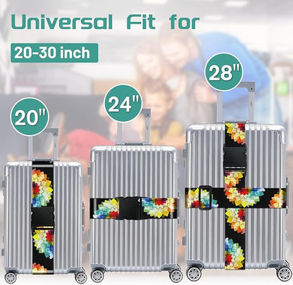 Slohif Luggage Straps for Suitcases Travel Belt Accessories Luggage Connector Identifiers Over Handle with Buckle Unique Nylon Adjustable Strap for Sleeping Bag Car Seat Colorful Flower (2 Pack)