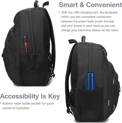 Extra Large Laptop Backpack for Men,37L Gaming Laptop Backpack,18.4Inch Travel Backpack with USB Charging Port, Business Flight Approved -Big Capacity Computer Bag College Bookbag, Black Black