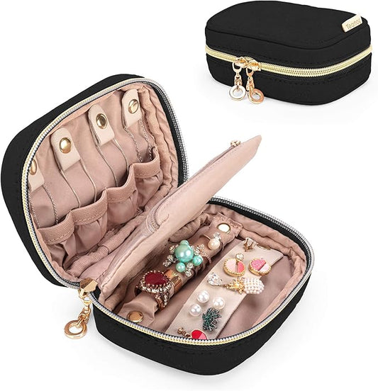 Teamoy Mini Jewelry Travel Case, Storage Organizer Bag for Earrings, Necklace, Rings, Black