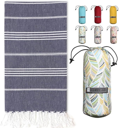 BAY LAUREL Turkish Beach Towel with Travel Bag 39 x 71 Quick Dry Sand Free Lightweight Large Oversized Towels Light