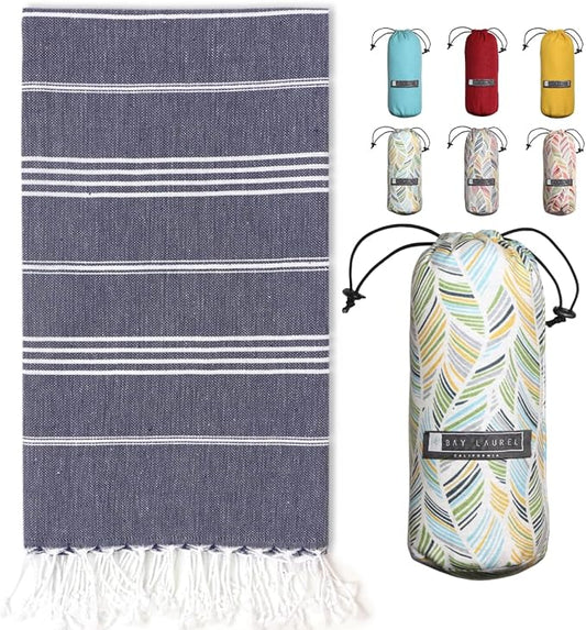 BAY LAUREL Turkish Beach Towel with Travel Bag 39 x 71 Quick Dry Sand Free Lightweight Large Oversized Towels Light
