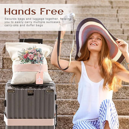 Weewooday 8 Pcs Luggage Straps Suitcase Tags Set for TSA Approved, 4 Travel Adjustable Suitcase Belt, 4 Silicone Luggage Tags with Name ID Card Travel Accessories(Light Pink,Airplane)