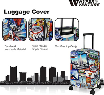 HYPER VENTURE Washable Luggage Cover - Fashion Suitcase Protector Fits 31-32 Inch Luggage (Travel Location, XL)