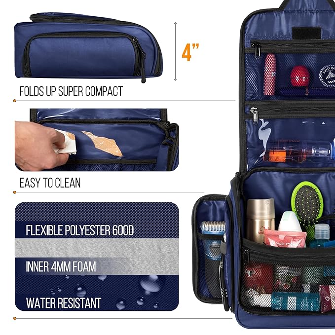 Travel Toiletry Bag for Men and Women - (10.6”x10.6”x3.2”) Large Hanging Toiletry Organizer - Waterproof Hygiene Bag with Metal XXL Swivel Hook, with Sturdy Zippers and 19 Compartments for Toiletries