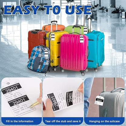 500 Pcs Baggage Claim Tag Hotel Luggage Tag Bulk with White String Paper Baggage Claim Check Tags Perforated Claim Ticket Black Luggage Id Tickets Serial Numbering for Hotel Motel Bag Storage