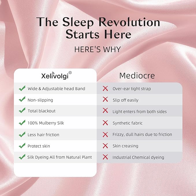 Silk Sleep Mask for Women and Men, Side Sleeper, 22 Momme Pure Mulberry Silk Total Blackout 100% Mulberry Eye Mask with Adjustable Headband Full Size, Eye Masks for Sleeping and Travel