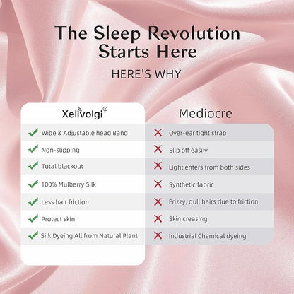 Silk Sleep Mask for Women and Men, Side Sleeper, 22 Momme Pure Mulberry Silk Total Blackout 100% Mulberry Eye Mask with Adjustable Headband Full Size, Eye Masks for Sleeping and Travel
