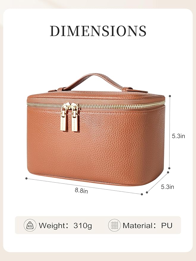 Cosmetic Bag,ROWNYEON Makeup Bag,Portable Makeup Train Case,Travel Toiletry Bag Case Organizer for Women,Brown