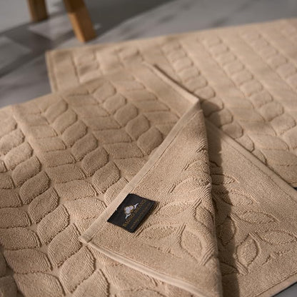 BAGNO MILANO Turkish Bath Towels, Soft Plush Jacquard Luxury Bath Towels, Quick Dry Towel Set (Latte, 2 Pcs Bathmat Set)