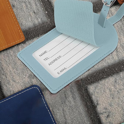 PATIKIL Leather Luggage Tag, 50 Pcs Luggage Tags Pu Bag Tags for Suitcases Airplane Travel Essentials, Light Blue