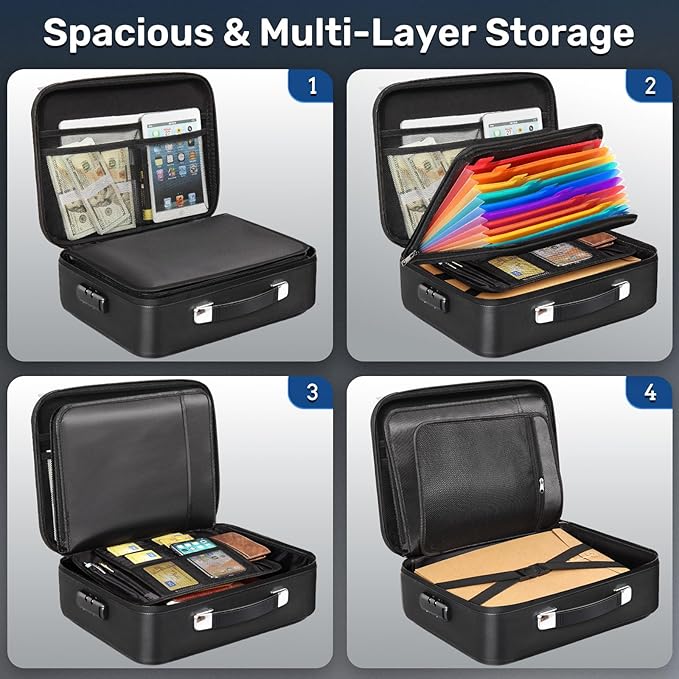 BlackSmith Fireproof Document Box, 4200°F Heat Resistant & Waterproof Hard Case 13 Layers File Organizer with Lock, Portable Safe for Important Documents, Certificates, Travel Use-Black