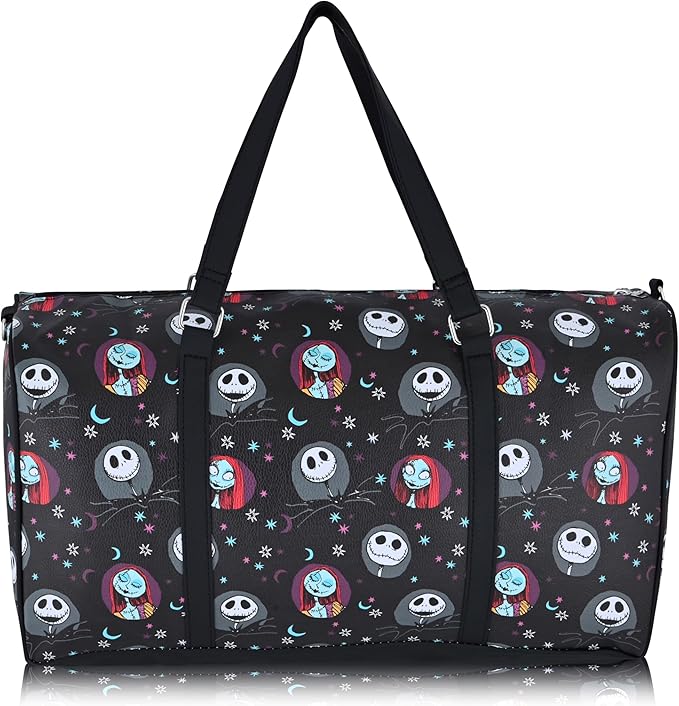 Disney Nightmare Before Christmas Travel Bag, Duffle Bag, Overnight Bag, Weekender Bag | Mini 16 Inch Leather Jack Skellington Classic Premium Travel Duffle Bag for Women, Men, Adults