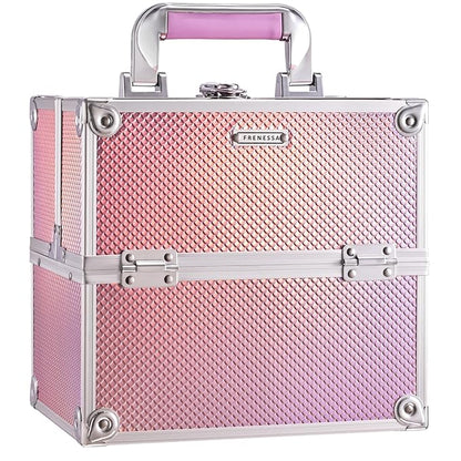 Frenessa Makeup Case Makeup Box Cosmetic Organizer Case Portable Make Up Artist Travel Case Storage Box 4 Trays with Dividers Lockable Hard Train Case Nail Tech Supply Storage Mermaid Pink