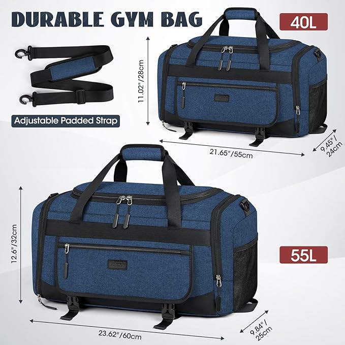 IGOLUMON Gym Bag for Men 40L Sports Duffel Bags Gym Duffle Bag Women with Shoe Compartment & Wet Pocket Water Resistant Travel Duffel Bag Lightweight Weekender Overnight Bag Blue